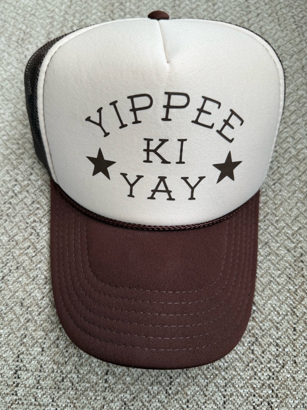 Yippee Ki Yay Trucker Hat - Brown & Cream Adjustable Snap Back